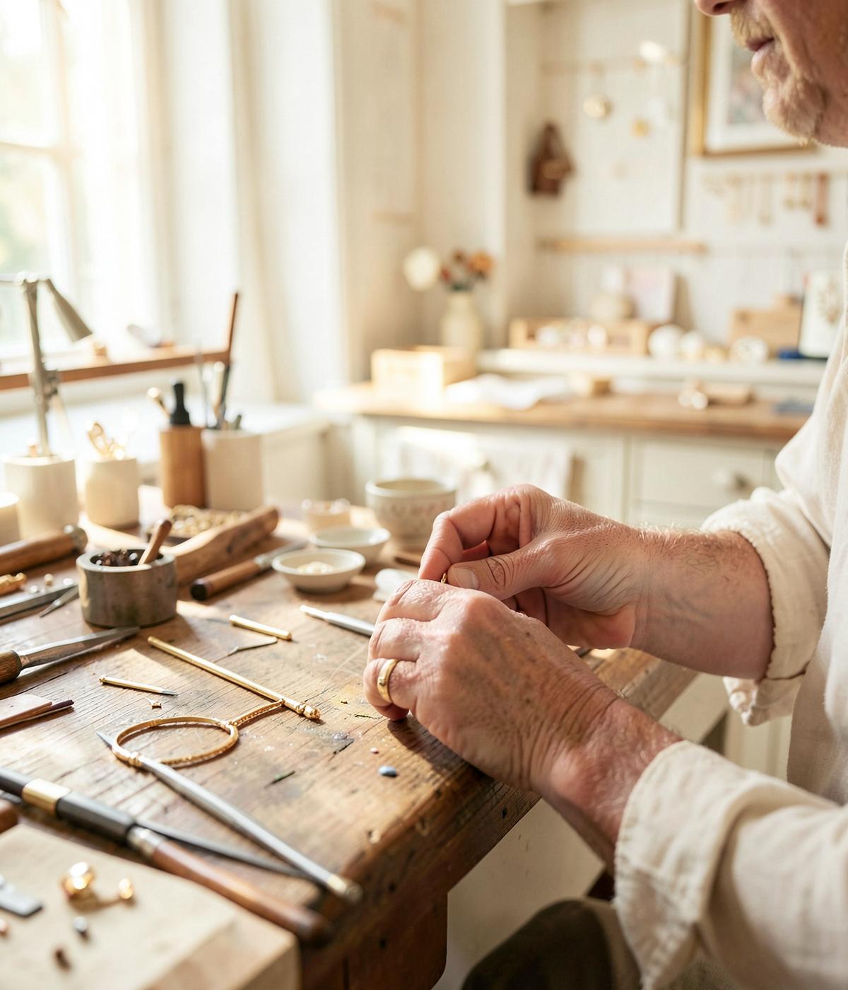 Goldsmith crafting a bangle by hand